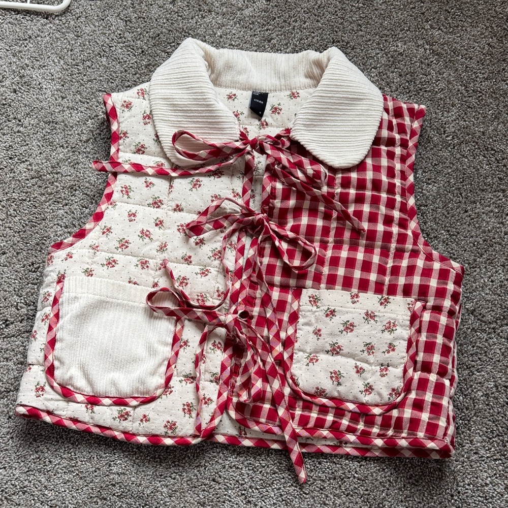 Cider Cream and Red Floral Vest